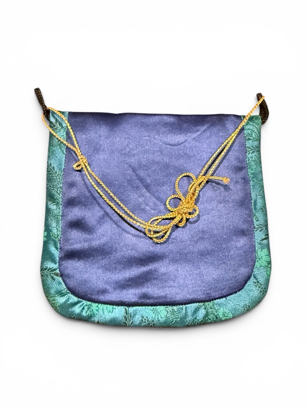 Vintage Chinese Silk Embroidered Dragon Pouch Purse Blue Brocade Bag - Picture 2 of 7